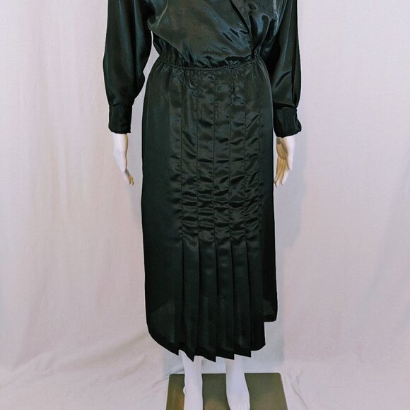 Vintage Personal Image Dress Size 12 Black Collared Pleated - Picture 2 of 7